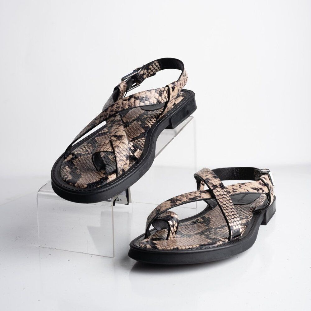 Massimo Dutti Womens Leather Strappy Sandals Animal print Flats US 11 EU 42 New